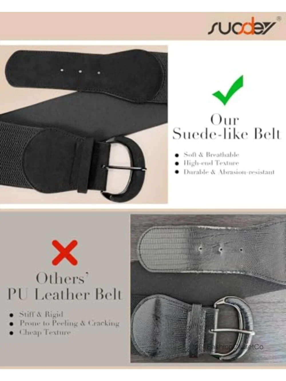 Suede Wide Stretch Belt Chunky Buckle for Dress Coat